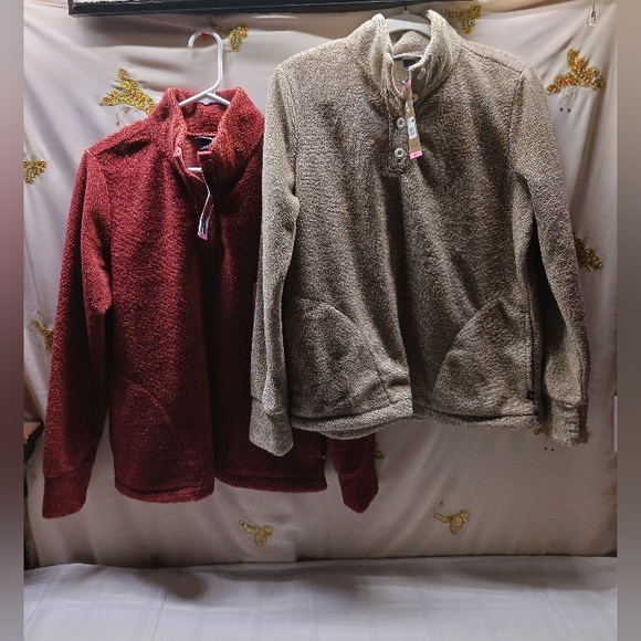 Lot Of 2-Eddie Bauer Pullover,Qtr Button,Pockets Sweaters/Size S/ Rust,Pumice - Picture 1 of 11